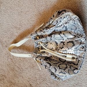 Express shoulder bag,  tan, Grey and gold